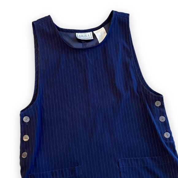 Vintage Pinafore Modest Erika Studios Navy Blue Sleeveless Maxi Dress - Picture 4 of 8